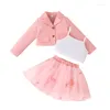 Clothing Sets Kids Girl 3 Piece Outfit Sleeveless Camisole And Butterfly Print Tulle Skirt Long Sleeve Button Coat Set