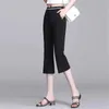 Kadın Pantolon Capris 2023 Yeni Yaz All-Match Pocket Düz Renk Elastik Bel Parlama Kadın Giysileri Basitlik Yüksek Bel Kırpılmış Pantolon Bayanlar Y240422