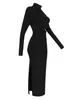 Abiti casual Black High Waist Slim for Women Solid Long Abbigliamento Turtleneck Dress Out Designer Sexy Fashion Case