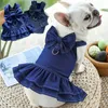 Vêtements en jean pour chien Spring Summer Robe Dog Dotness French Bulldog Jeans Cat Bowtie Sweats à capuche Small Grand Dogs York D-Ring Jupe 240422