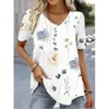 Fashion Woman Blusen 2024 T -Shirt Womens 3d Blumendruck weiße Kawaii Vneck T -Shirt Frauen übergroße Sommertimen Tee 240417
