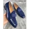 Casual Shoes Luxury Bright Dark Blue Leather Men Suede Loafers With Bowtie Slip On Dress Men's Flats