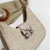 Drawstring Female Summer Woven Tote Bag Ladies Stylish Chain Straw Bow Kont Shoulder Crossbody Korean Women Casual Balck Phone Handbag