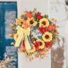 Faux Floral Greenery Sunflower Door Ring Farmhouse Spring Decoration Home Artificial Sunflower Flower Ring Artificial Flower Ring Home Wall Decoration T240422