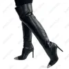 Boots Ronticool Femmes Hiver sur le genou Front Zipper Stiletto Talon pointé Point