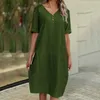 Party Dresses Summer Women Dress V Neck Short Sleeves Loose Side Pockets Lady Casual Daily Midi