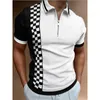 Vintage Summer Fashion Trend Fitness Casual Simple Polo Shirts Men Zipper Color Block Sports Patchwork Top Man Clothing 240410