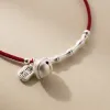 Bangle Fit 23cm 999 Silver Rope Bracelets Women Retro Bell Lucky Red Thread Line String Bracelets For Women Girls Kids Silver Bamboo