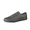 Casual Shoes Luxury Low Top Men Vulcanize Spring/Autumn Leather Korean Breathable Classic Black Lace-up Sneaker 2024