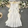 Casual Dresses Summer Long White Dress For Women Chic Floral Lace Deep V-Neck Hollow Ruched Wave Cut Bohemian Cotton In 2024