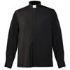 Men's Dress Shirts Black Priest Shirt Catholic Church Adult Clergy Pastor Tops Tab Collar Choir Blouse