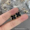 Designer charm Van Four Leaf Grass Earrings Female Gold Thickened Plating 18k Rose Natural Black Agate Red Chalcedony Small Fragrance Trend jewelry