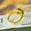 Anelli a cluster Natural Green Ring Gold Gold Anillos Mujer Fine Jewelry Women Genuine Myanmar Jadeite Birmania Jades Girlfriend Gifts