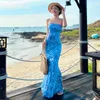 Kobiety Spring Spring Casual Printed Sleved Bete Bete Blow Slim Fishtail Dress