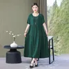 Robes de fête vintage noires de soleil d'été des femmes vintage 2024 couleur solide robe longue femme rose verte rose manche courte coréenne