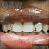 Grillz, Dental Grills 18K Gold Single Grillz Braces Hip Hop Iced Cubic Zirconia Pentagram Teeth Mouth Fang Tooth Cap Halloween Party Dh2Xs