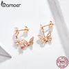 Kolczyki Bamoer 925 Sterling Srebrne Rose Gold Butterfly Kolczyki Asymetryczne Kolczyki Dangle Flowle For Women Fine Jewelry BSE100