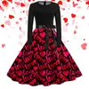 Casual Dresses Valentine's Day Women Print Bowknot Sundress Loose Pleated Hem Evening Dress Elegant Female Party Robe Vestidos Mujer