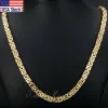 Necklaces 7mm High quality Flat Byzantine Link Necklace For Mens Boys Gold Color Stainless Steel Heavy Luxury Jewelry