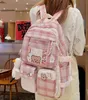 Est Plaid Transparent PVC Kawaii Kontrastfarbe Mädchen College Freizeit Kawaii Rucksack großer Nylon School Rucksack für Frauen Taschen 22259991