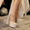 Kleiderschuhe Prxdong Ins 2024 Mode Sommer Qulaity Leder Frauen Pumpen Chunky High Heels Plattform Gold weiße Party Hochzeit Hochzeit