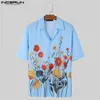 Men's Casual Shirts INCERUN Tops 2024 Korean Style Men Personalized Floral Print Pattern Design Shirt Well Fitting Short Sleeved Blouse