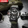 SMAEL Outdoor Tactical Mens Alloy Style Style Watch Night Glow مقاومة للماء مزدوجة شاشة الكوارتز الإلكترونية