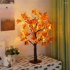 Decorative Flowers 4 Inch Lighted Thanksgiving Fall Maple Tree 24 LED Battery Decorations Artificial Indoor Room Holiday Xmas Party Home