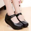 Dress Shoes 2024 Women Genuine Leather Casual Wedge Ankle Straps Shallow Mouth Platform Soft Sole Lady Swing