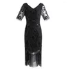 Partykleider 1920er Jahre Flapper Vintage Frauen Kostüm Fransen -Mesh Kurzarm Blumenkleid Great Gatsby Tassel Ropa Mujer Clohtes für