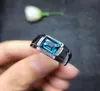 Meibapj Real Natural London Blue Topaz Men Gemstone Men Ring Real 925 Sterling Silver Ring Fine Wedding Jewelry CJ1912059385594