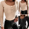 Damskie bluzki kobiety jesienne zimowe stałe kolory dolne topy o długim rękodzie Neck Buttons Półka Placket Pullover T-shirt Slim Fit Fit Rekrut