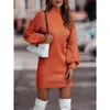 Lässige Kleider 2024 Herbst Winter Frauen Rollkragenpullover Sweater Langarm Strickkleidung Feste Farbkleidung