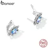 Oorbellen bamoer 100% 925 Sterling zilverblauw zirkoniumoorclips voor vrouwen fijne sieraden vintage geometrisch oor