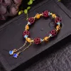 Strands Natural Garnet Bracelet Crystal Healing Energy Stone Grape Flower Ball Agate Bracelet Cloisonne Woven Vintage Jewelry Amulet