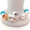 Yygem Natural White Rondelle Pearl Blue Turquoise Nucleated Flameball Baroque Pearl Cz