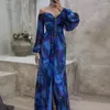 Casual Dresses Loose Women Maxi Dress Elegant Rhinestone Decor Off Shoulder For Pleated Long Lantern Sleeve Prom Evening Gown