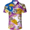 Chemises Summer Haruku Shirts à manches courtes Funny Galaxy Taco Pizza Cat 3D Imprimé Hawaiian Mens Haruku Casual Shirt Drop Ship