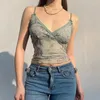 Tanks pour femmes CIBBAR CONTRAST VINTAGE CRUT TOP MIGLE BOW LACE LACED V COU NOU SEUL CAMIS FLORAL CAMIS LAME SUMME MESH TEES Y2K