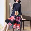 Robes décontractées de style chinois imprimé floral miyake robe plissée printemps et d'été haut de gamme rétro en vrac cheongsam