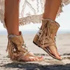 Sapatos casuais clássicos flechas chinelas planas sandálias Fringed Cowboy botas de cowboy de miçangas de tamanho grande
