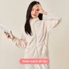 Women's Sleepwear Women Thicken Velvet Ribbed Fleece Warm 2 Piece Solid Winter Pullover And Pants Zip Suit Pajama Sets Can Be Worn