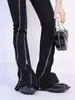 Pantaloni da donna Y2K Flitta con cerniera Black Flare Donne High Pocket Casual Fashi