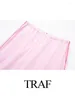 Women's Pants Woman's Fashion Spring Casual Loose Long Pink Mid Waist Pockets Lace-Up Trousers Female Chic Wide Leg