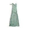 Robes décontractées Bazaleas Store Bazaleaselegant Robe de soirée Green Murffon Asymetrical Ruffle MIDI MIDI FEMAN