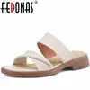 Casual Shoes FEDONAS Thick Heels Slippers Women Sandals 2024 Summer Concise Genuine Leather Quality Comfortable Working Woman