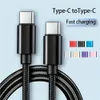 Fast Quick Charging Type c to USb C PD Cable 1M 2M 3M 60W Fabric Cables For Samsung Galaxy S10 S20 S23 S24 htc Lg Android phone 15 15 pro