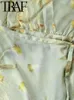 Casual Dresses Tienda Women Fashion Print Dress Slim V Neck Long Sleeve Lace-Up High Maisted Vestidos 2024 Autumn