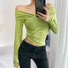 Women's T Shirts Fashion Style Slim Fit Stylish Off-the-Shoulder Cross V-Neck långärmad t-shirt Sexig tät stretch Top Ins