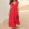 Sukienki imprezowe boho letnie sukienki kobiety eleganckie v szyję z krótkim rękawem duży rąbek flow maxi vintage plaży 2024
